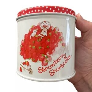 Vintage 1980 80s Strawberry Shortcake American Greetings Canister Tin & Lid 3.5”